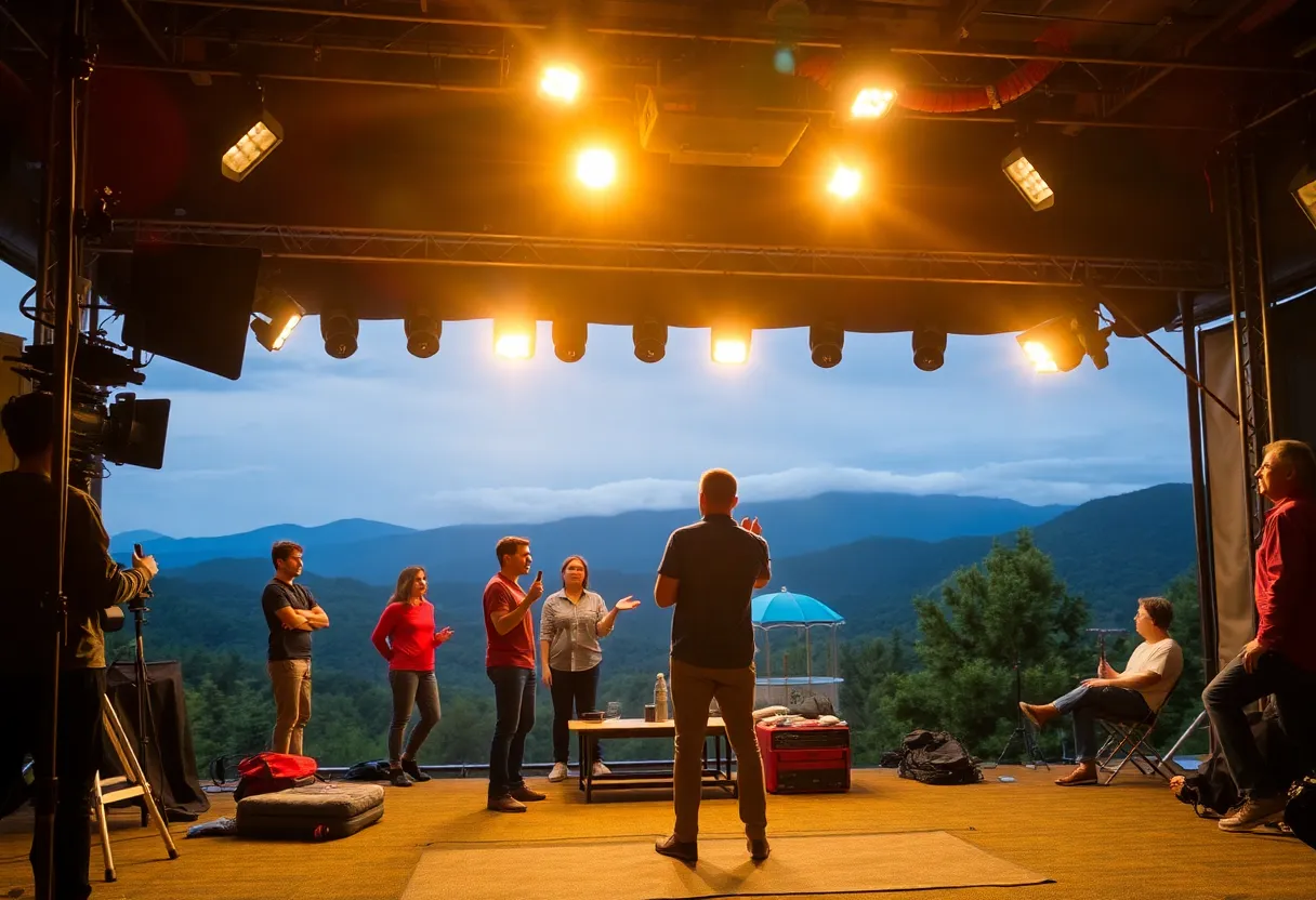Actors preparing for auditions on a film set in Asheville