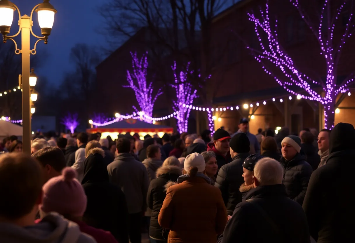 Purple lights indicating Code Purple emergency shelter in Asheville