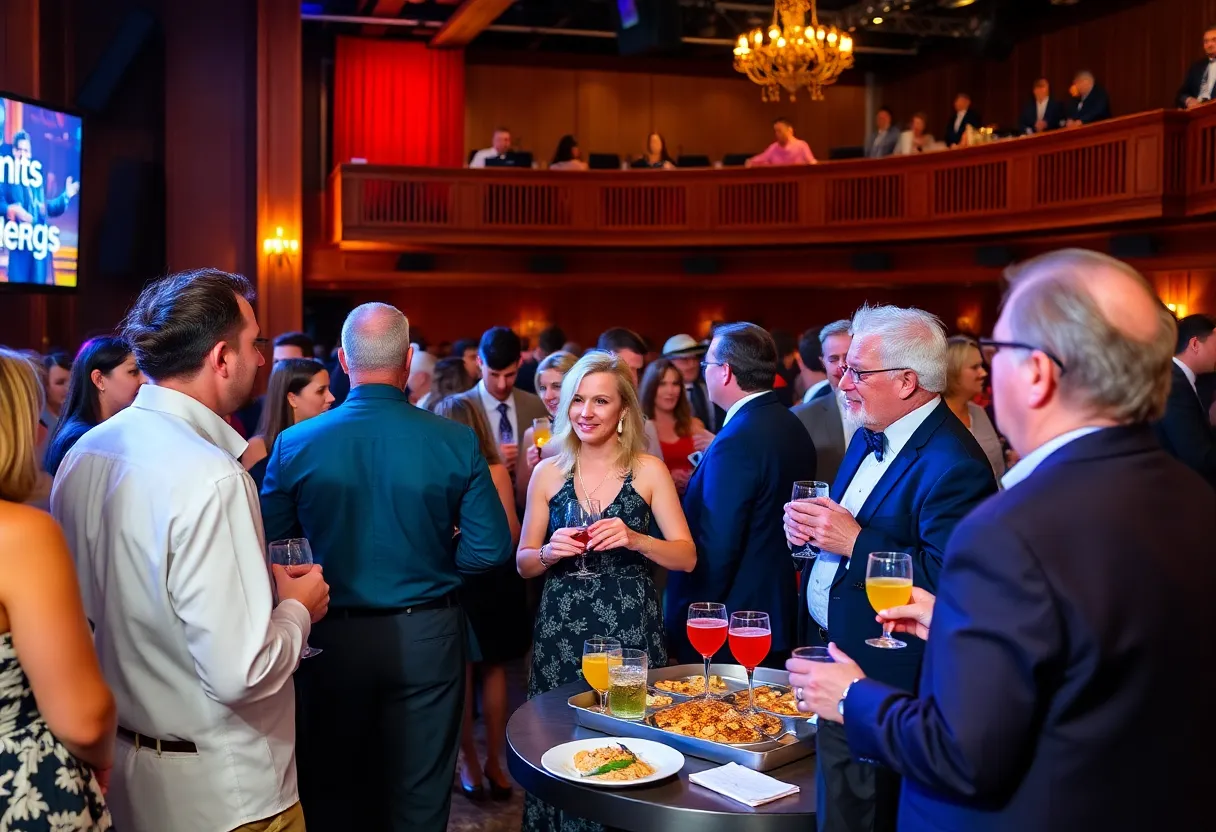 Community members enjoying a fundraiser event at Asheville Community Theatre