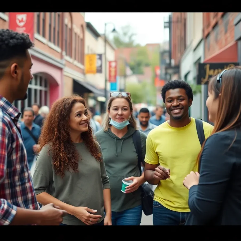 Collage of downtown Asheville with local businesses and community members.