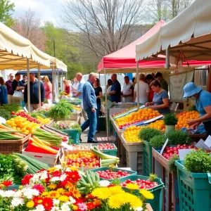 Vibrant farmers market in Asheville with fresh produce