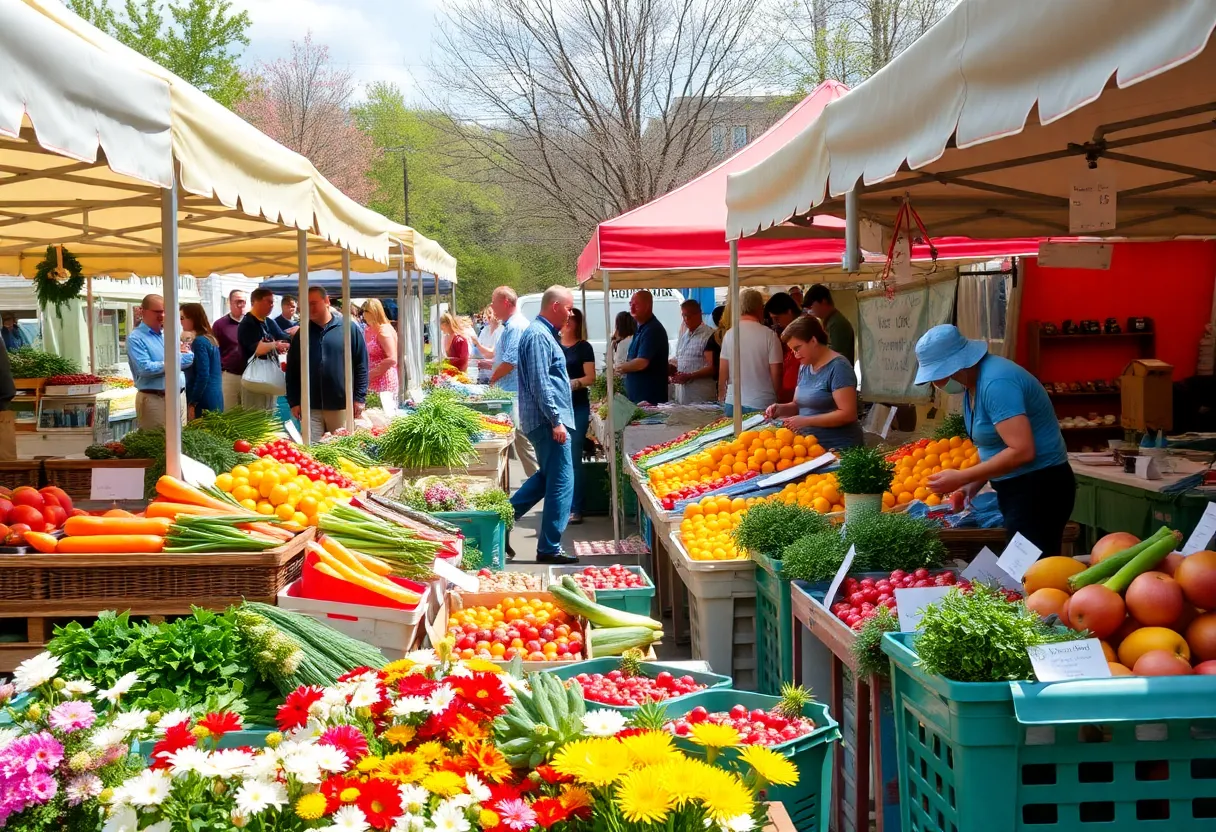 Vibrant farmers market in Asheville with fresh produce