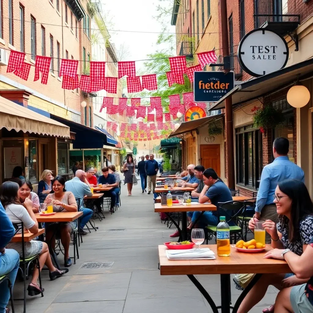 Crowds enjoy outdoor dining in Asheville's food scene after recovery from Tropical Storm Helene.