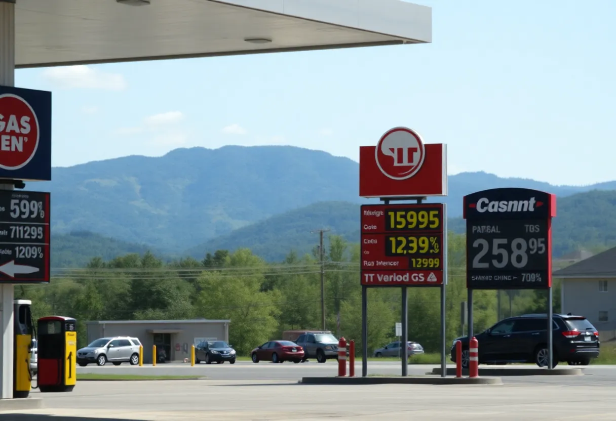 Gas station signage displaying prices in Asheville, NC