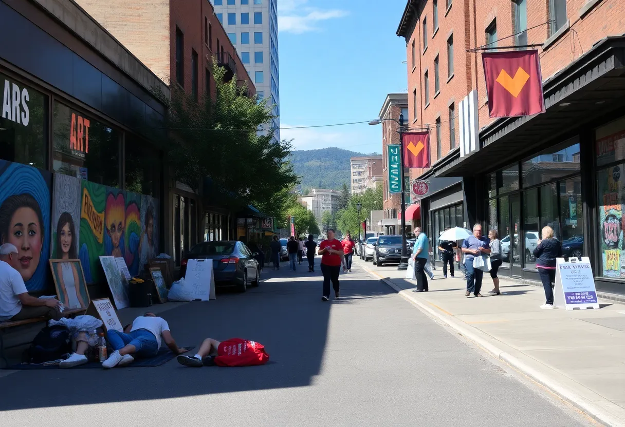 Volunteers assisting homeless individuals on an Asheville street