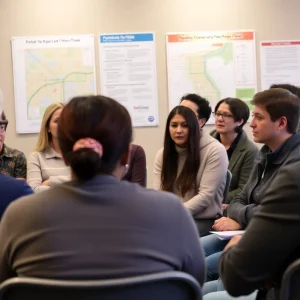 Residents of Asheville discussing public transit at a community meeting