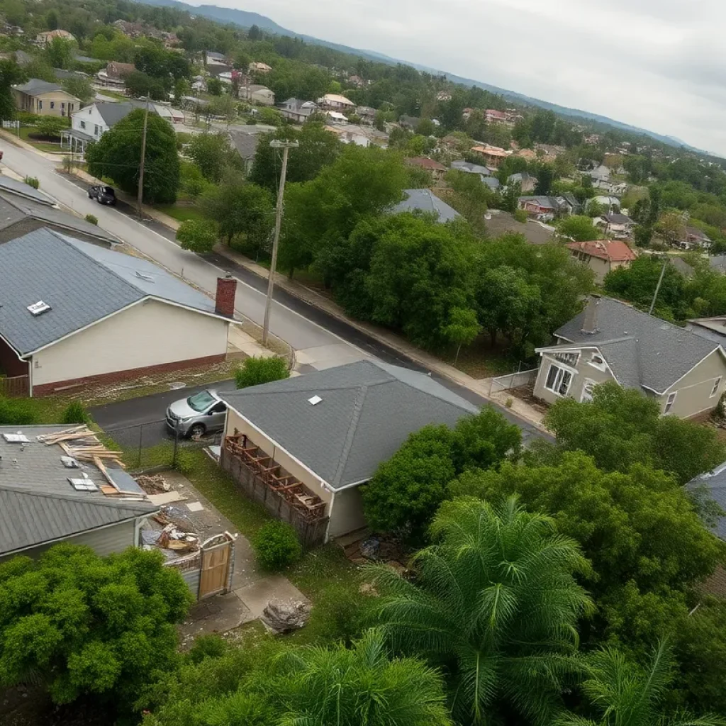 Aerial view of storm-damaged short-term rental properties in Asheville, NC