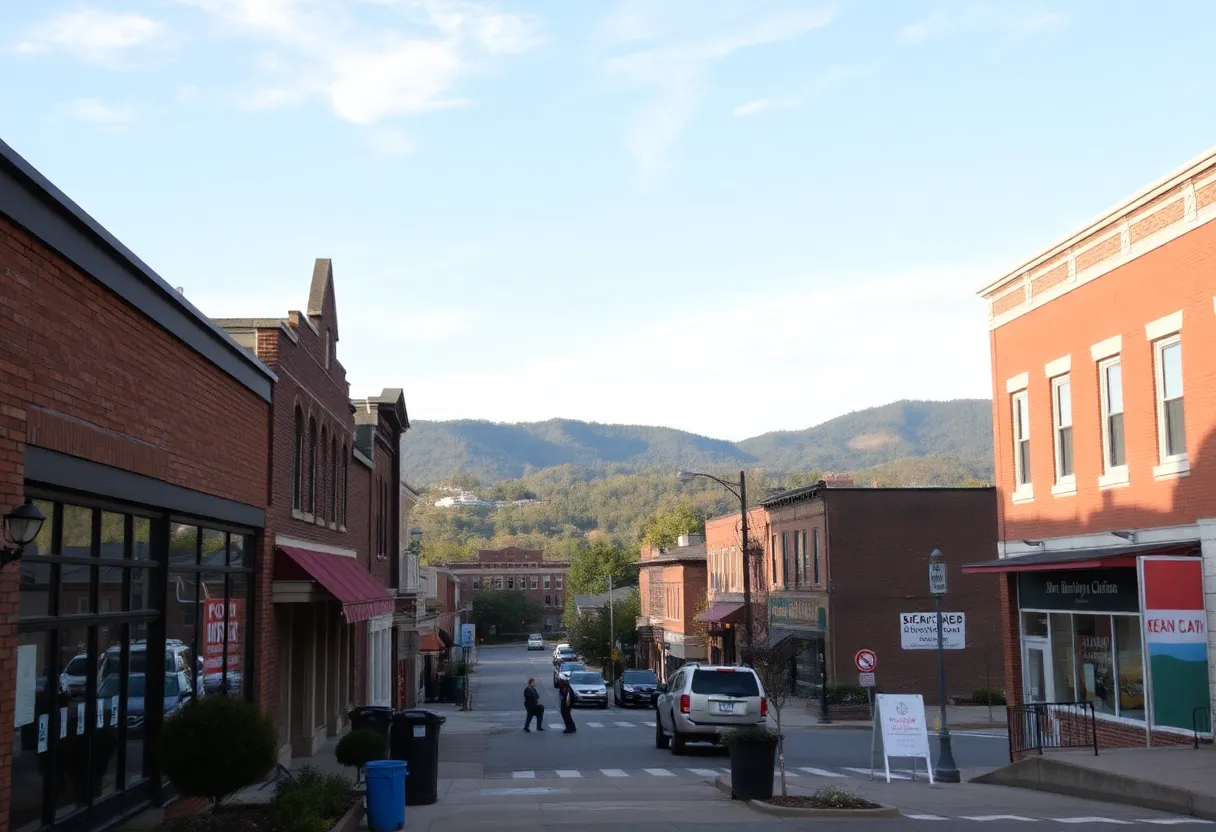 Scenic view of Asheville, NC showing closed businesses post-Tropical Storm Helene