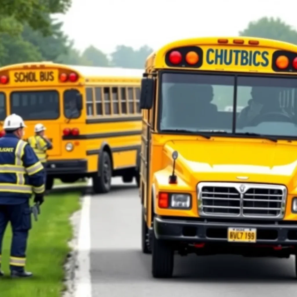 Illustration of a school bus in a minor collision on a street