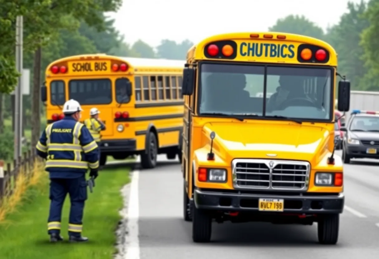 Illustration of a school bus in a minor collision on a street