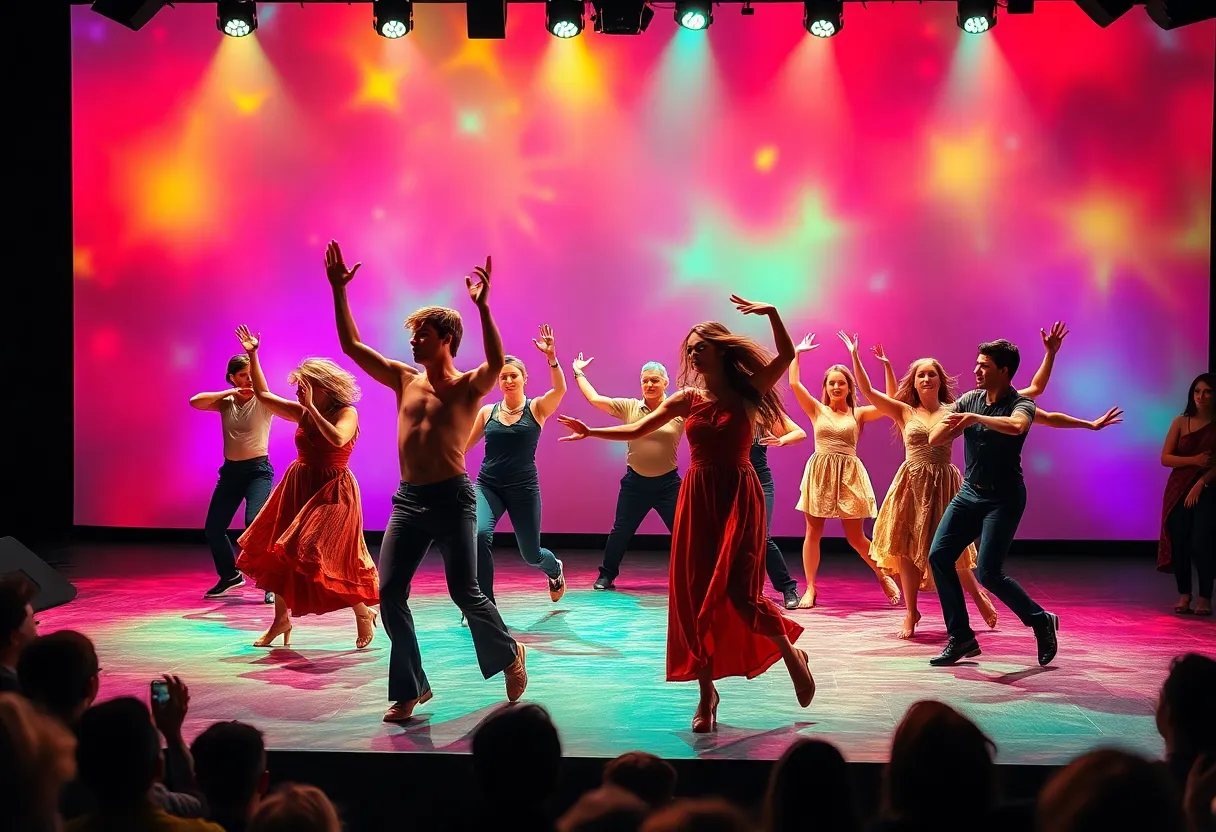 Dancers performing on stage during a contemporary dance show