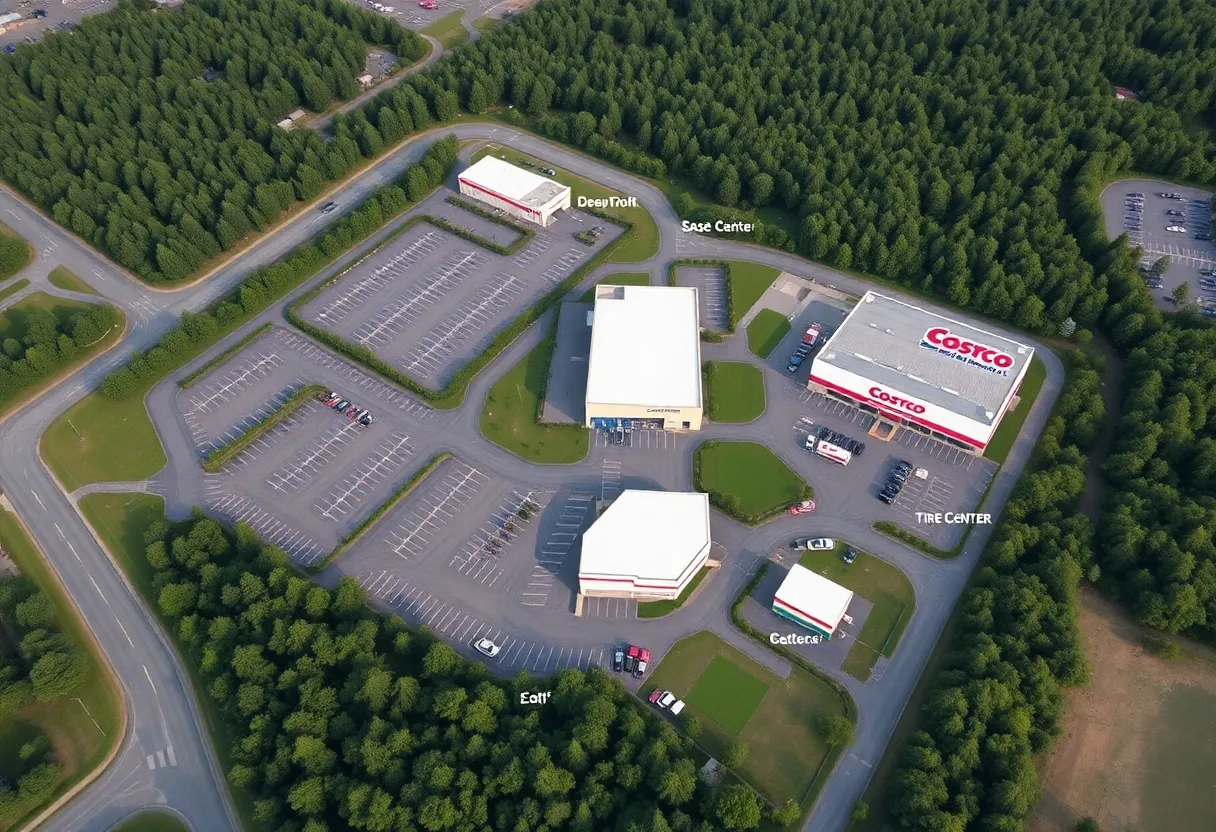 A conceptual image of the proposed Costco store and surrounding landscape in Asheville.