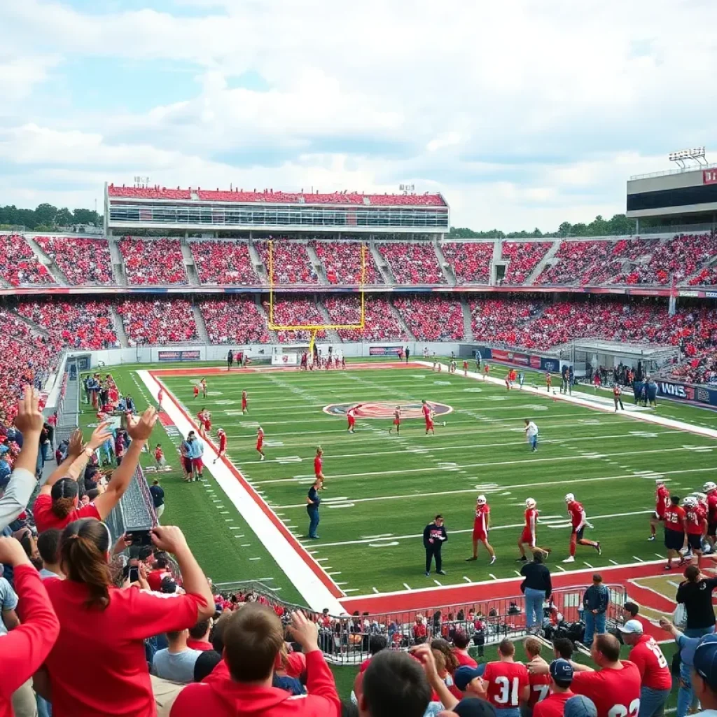 Fans cheering at a high school football game