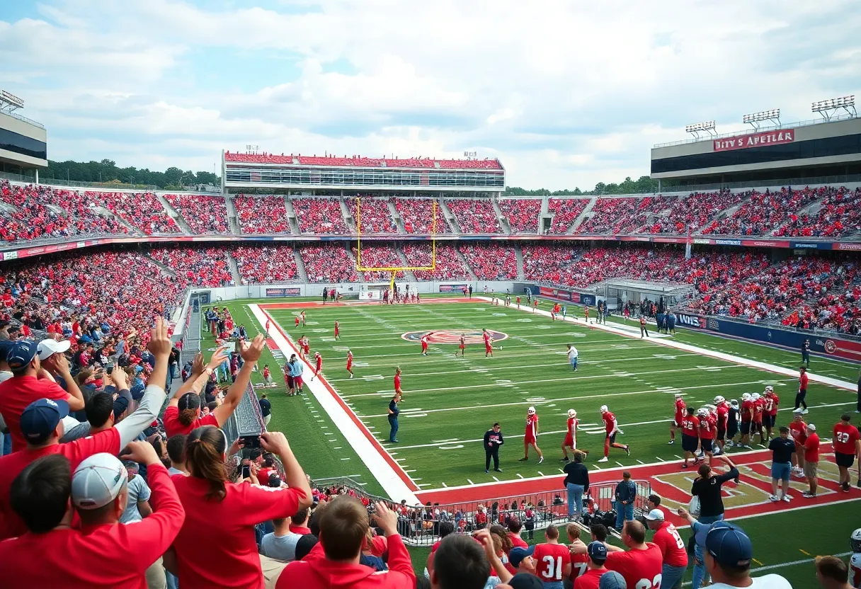Fans cheering at a high school football game