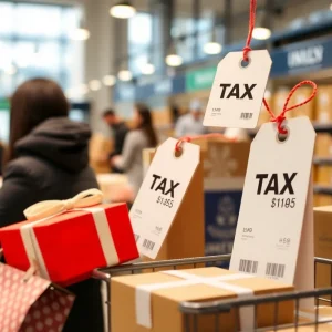 Illustration of online shopping with rising prices and packages being delivered