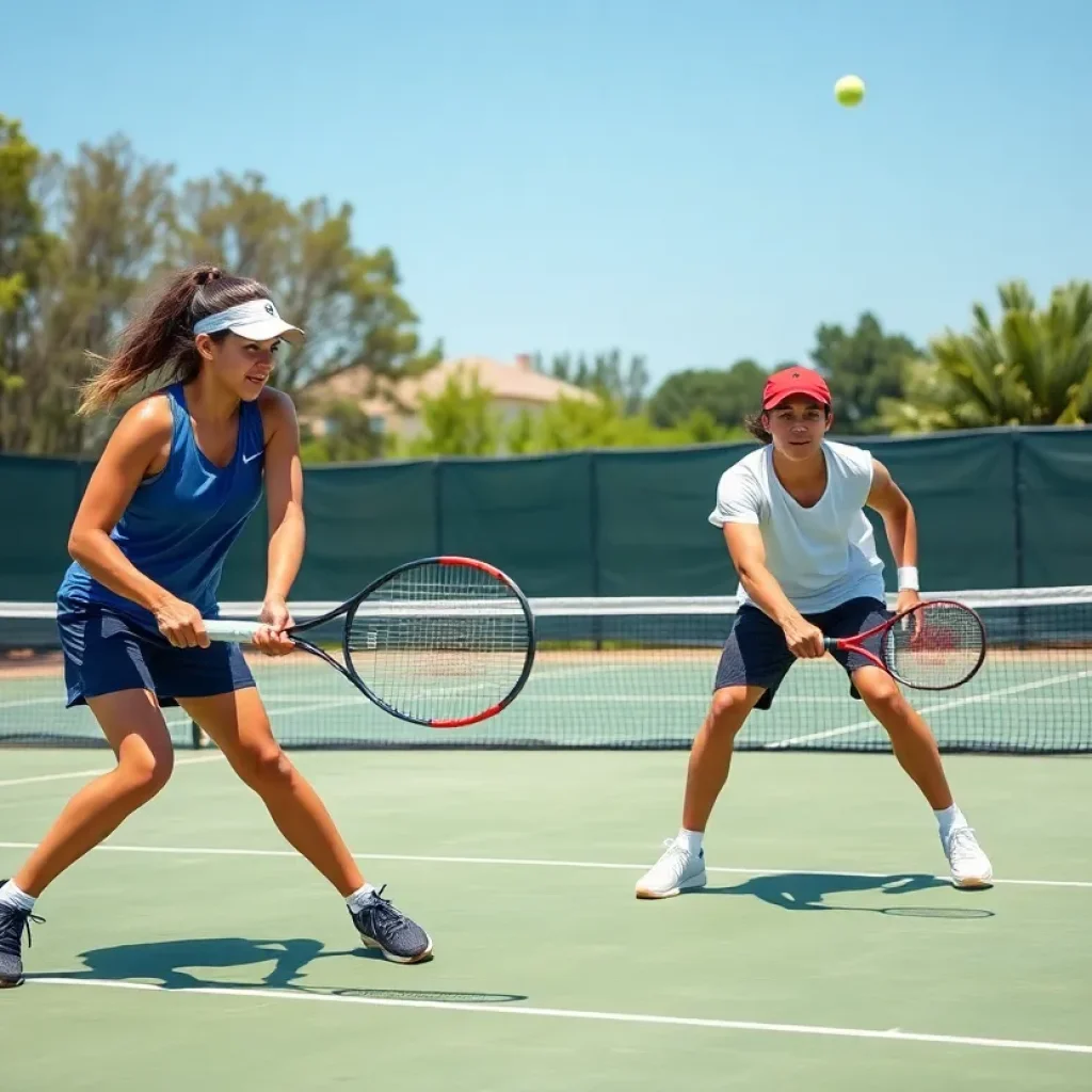 Doubles match during the Gardner-Webb men's tennis game