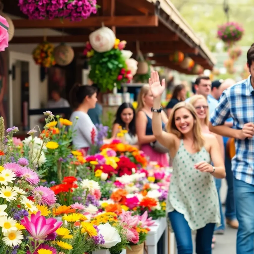 Spring festival in Asheville with flowers and live performances