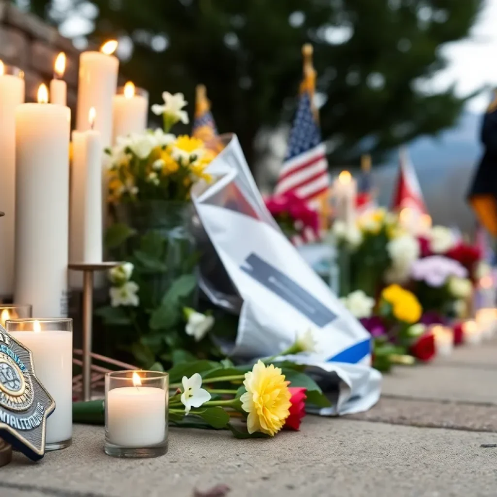 Memorial scene for K-9 Officer Bolo with flowers and candles.