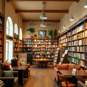 Interior view of Malaprop's Bookstore & Cafe with bookshelves and seating