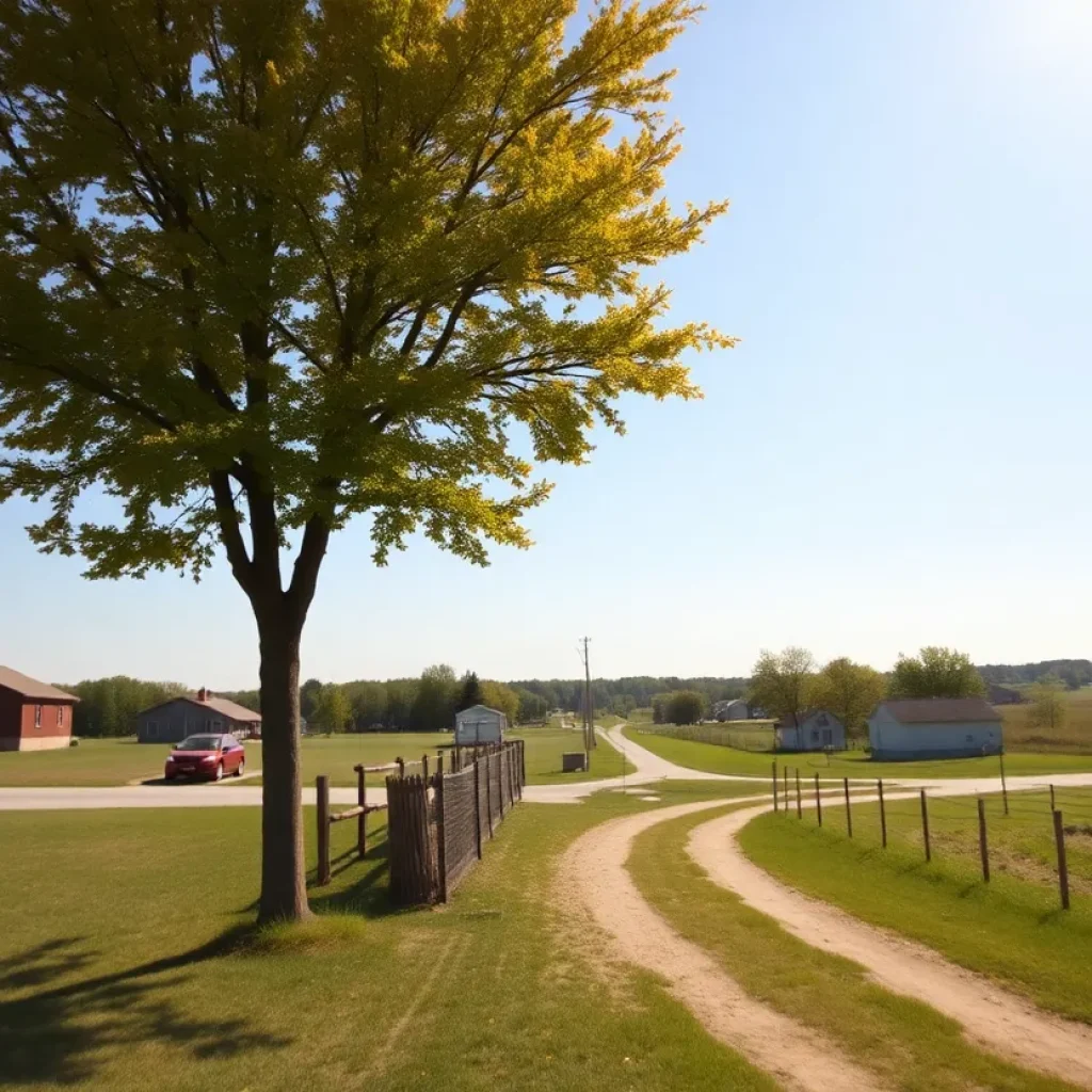 Warm sunny day in North Carolina with a community recovering from a hurricane.