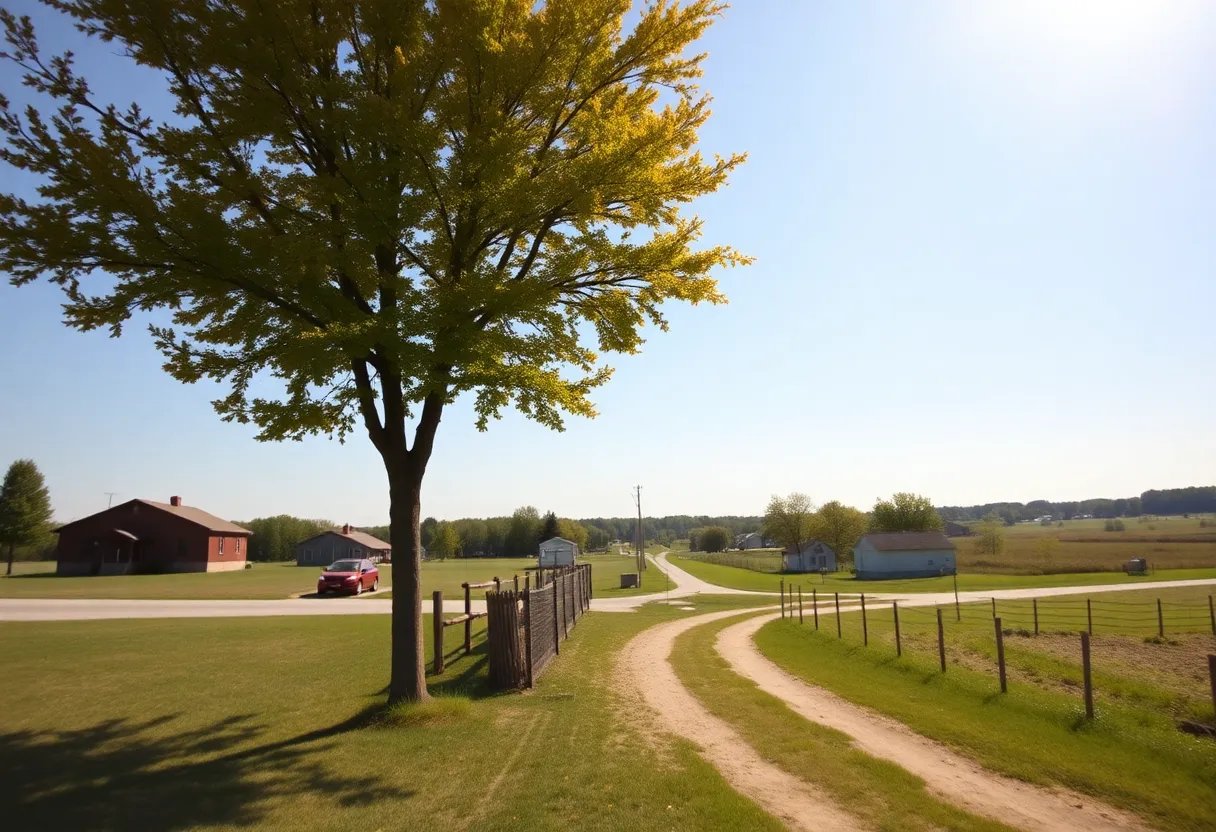 Warm sunny day in North Carolina with a community recovering from a hurricane.
