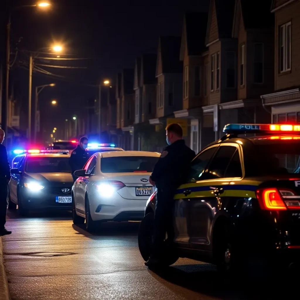 Police conducting a nighttime operation in West Asheville