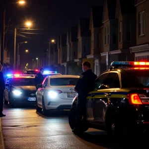 Police conducting a nighttime operation in West Asheville