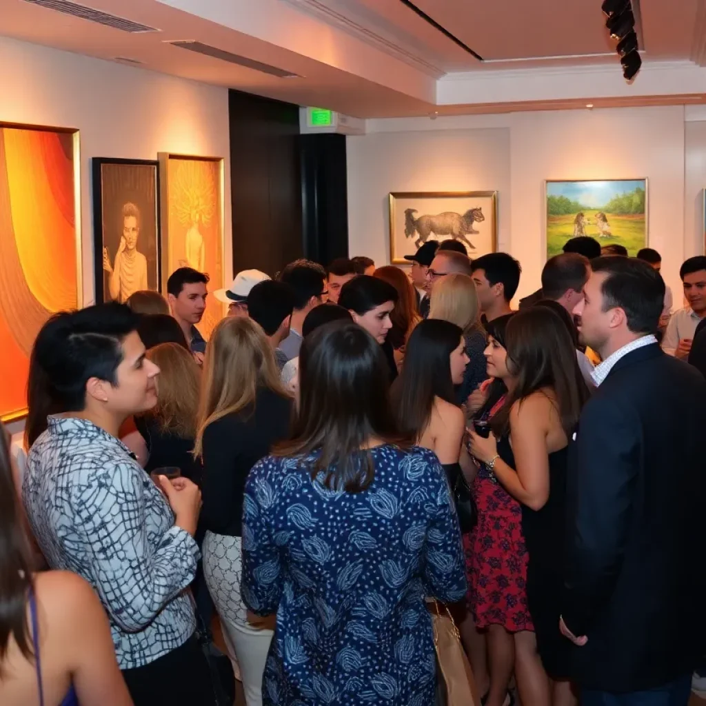 Guests enjoying an art exhibit at The Radical Hotel in Asheville