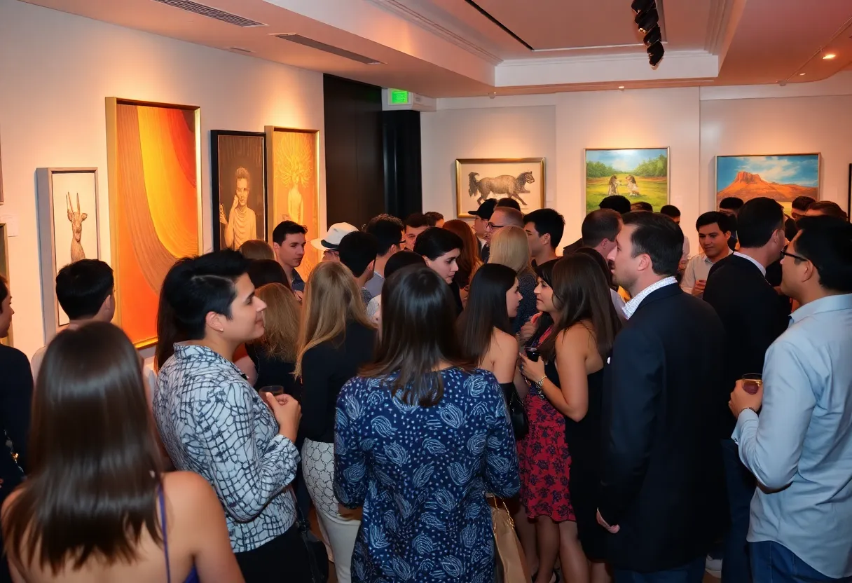 Guests enjoying an art exhibit at The Radical Hotel in Asheville