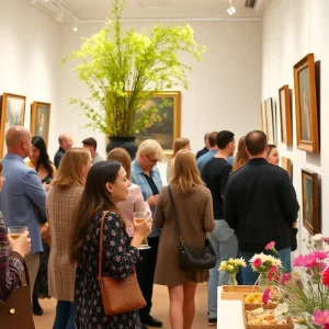 Visitors enjoying the Spring Sip & Shop event at Grovewood Gallery