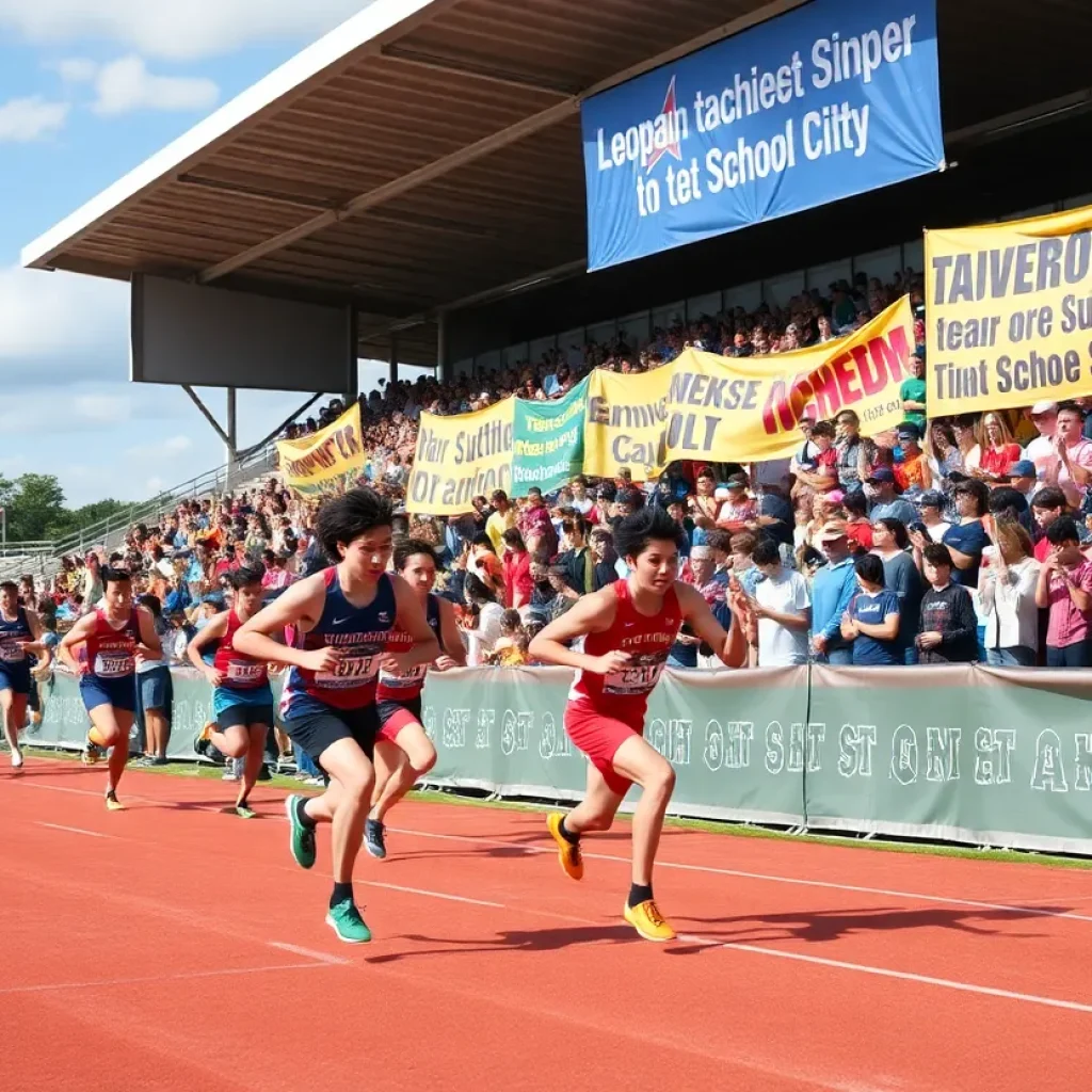 Athletes from UNC Asheville competing in track and field event