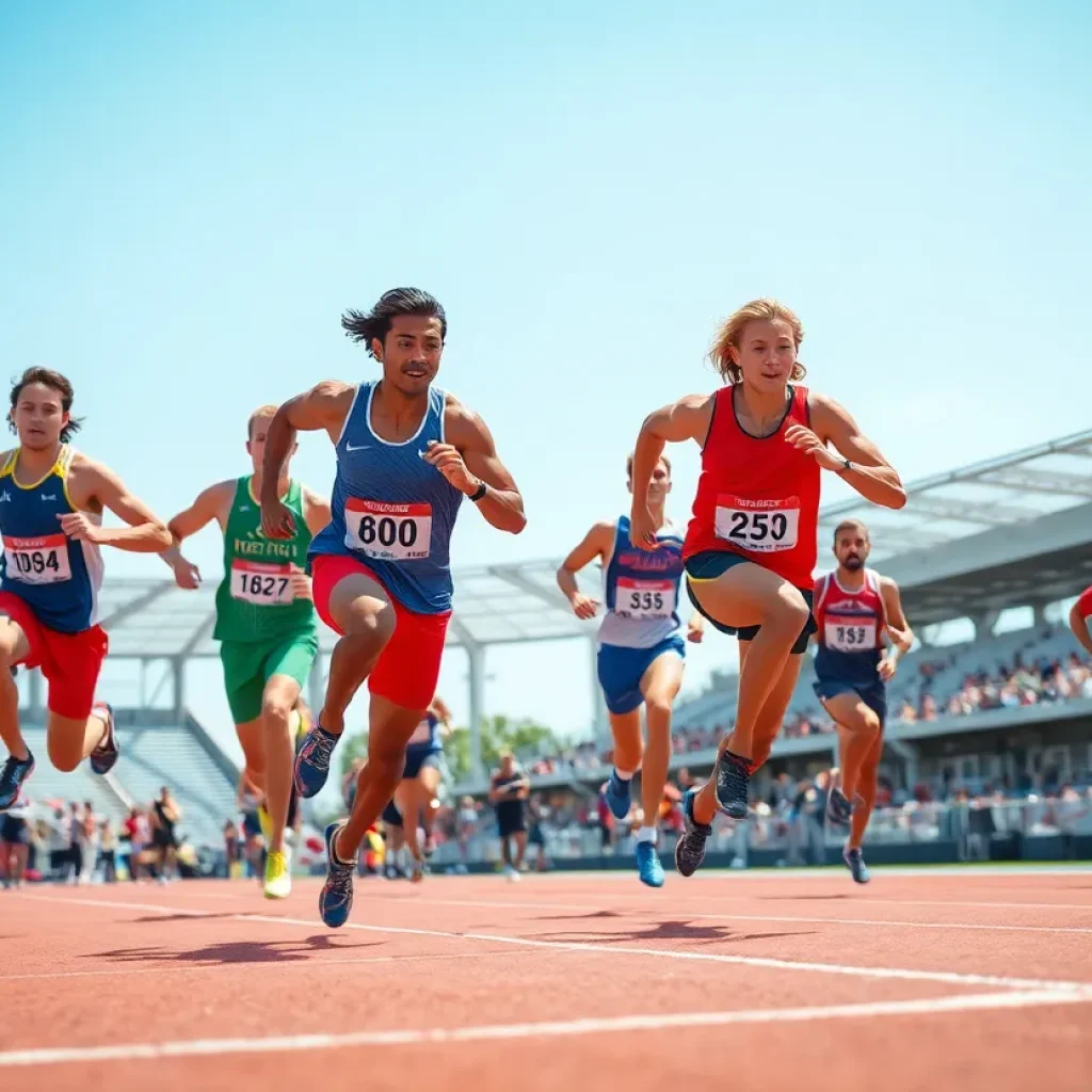 Athletes competing in track and field events at the UNC Asheville meet.