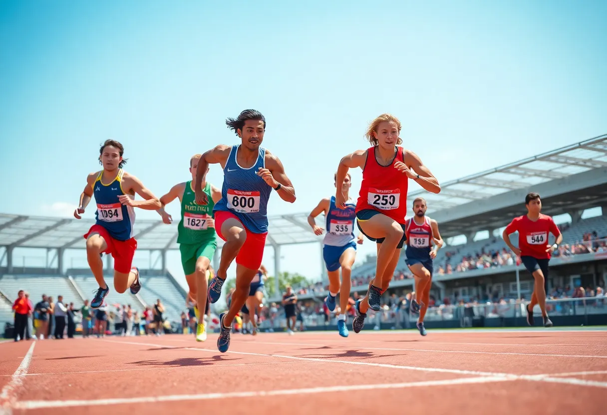 Athletes competing in track and field events at the UNC Asheville meet.