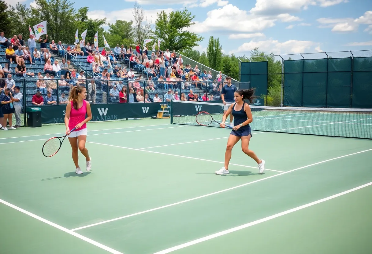 UNC Asheville Women's Tennis players competing on the court