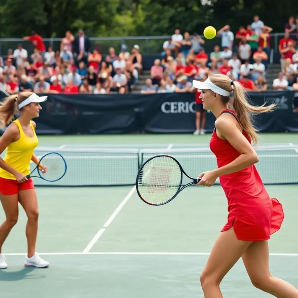 Players competing in a women's tennis match at UNC Asheville