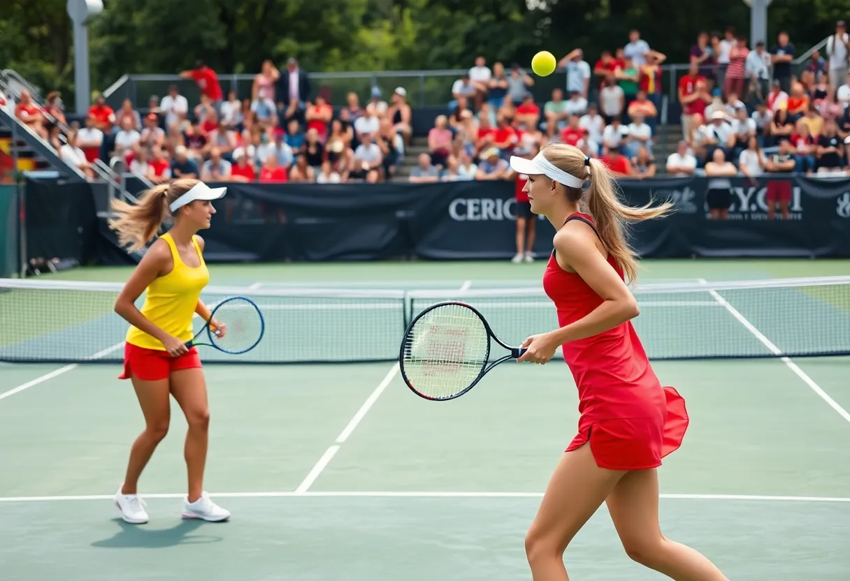 Players competing in a women's tennis match at UNC Asheville