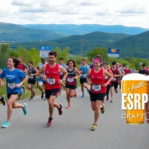 Runners participating in the Ville to Ville Craft Brew Relay in Asheville
