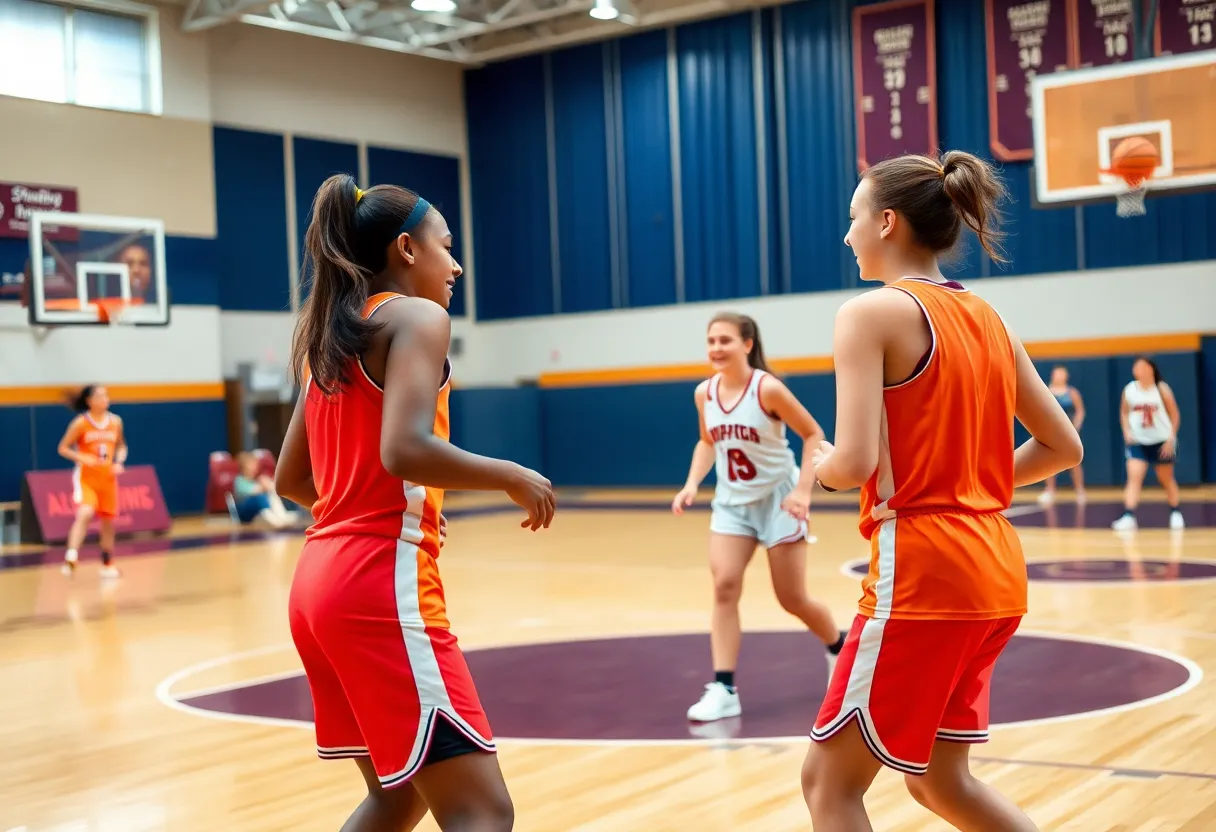 Girls basketball players competing on a court in Western North Carolina.