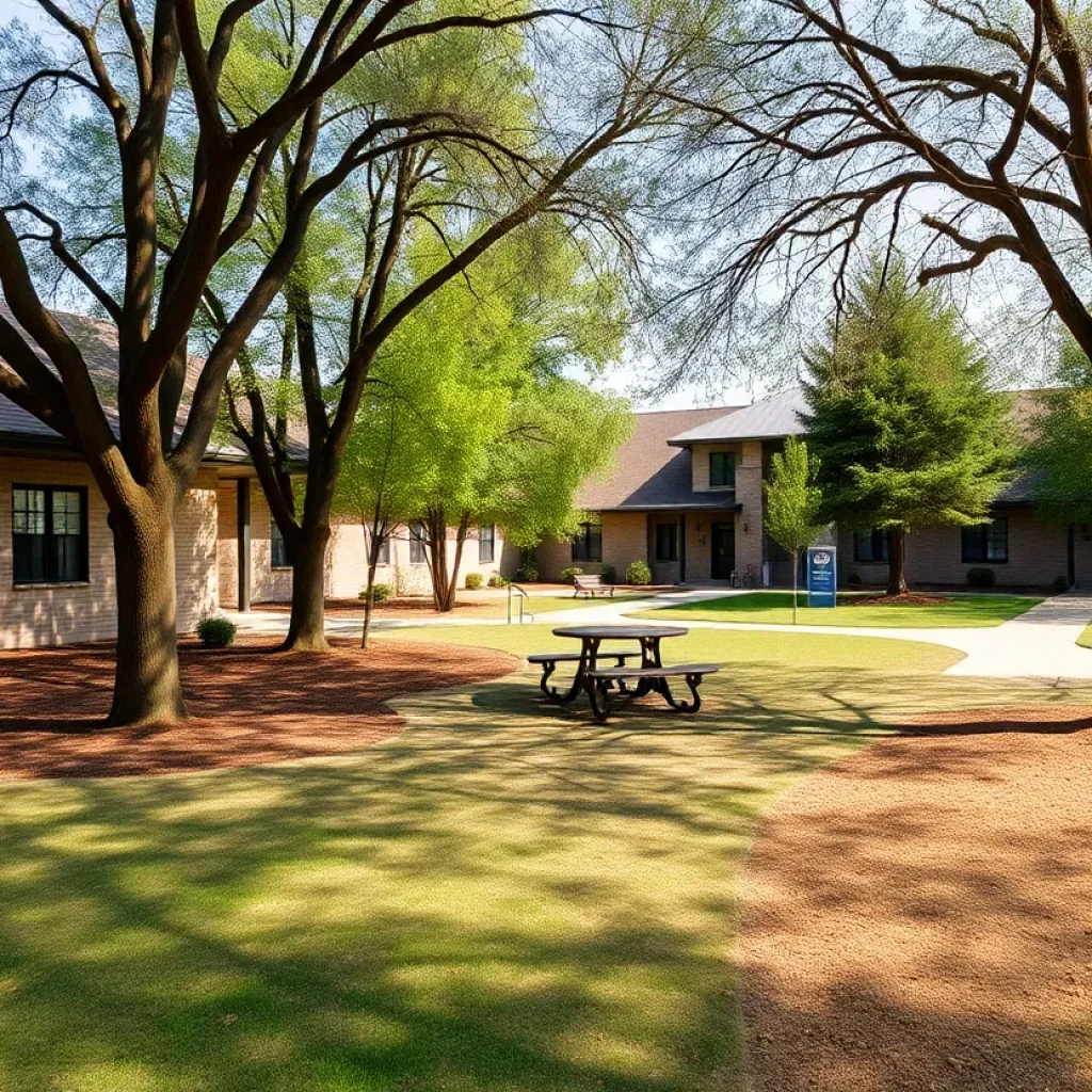 Peaceful outdoor area of a residential treatment center