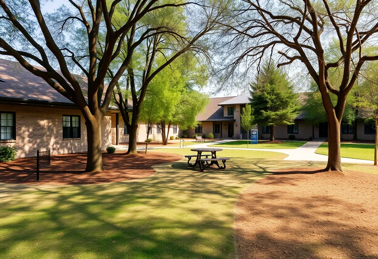 Peaceful outdoor area of a residential treatment center