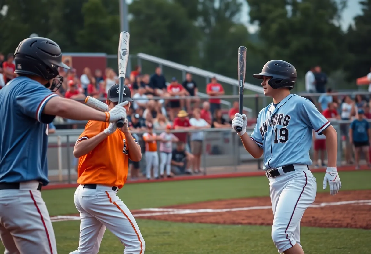 Players in action during a high school baseball playoff game
