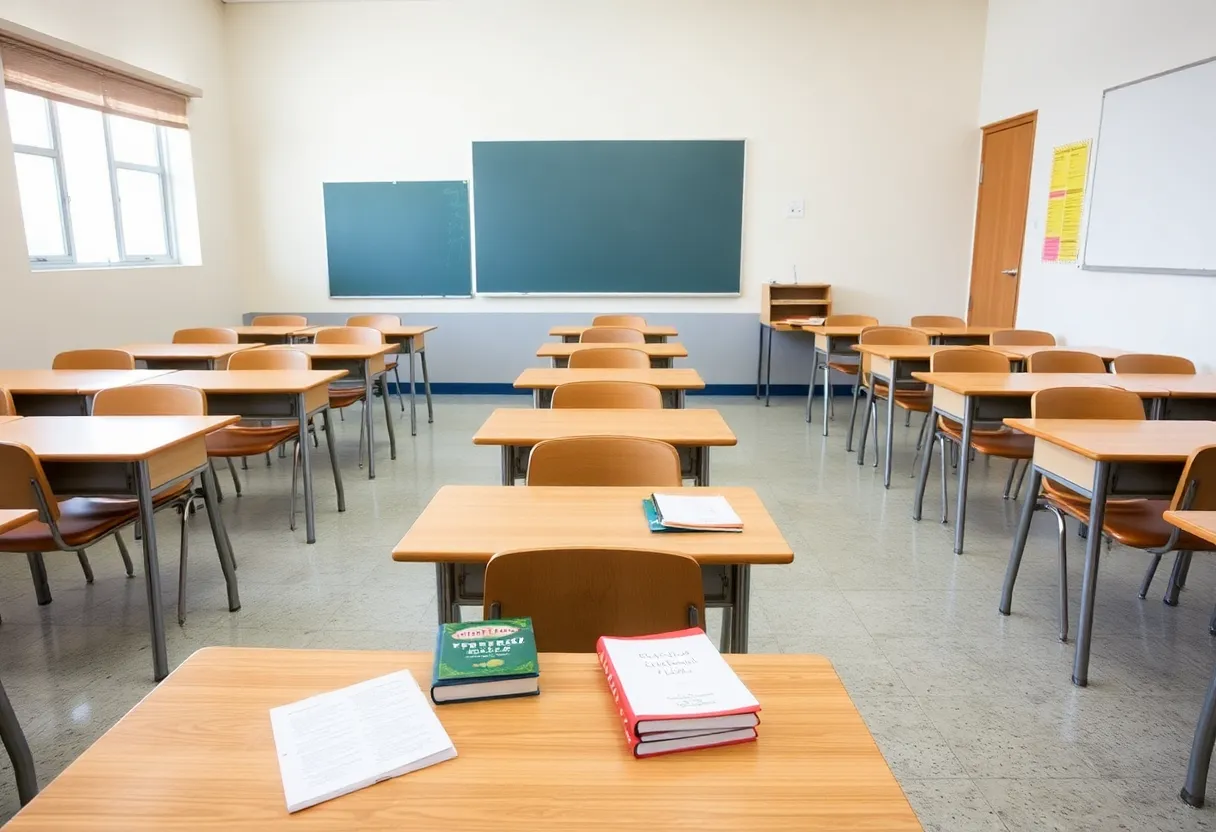 Empty classroom representing budget cuts in Asheville City Schools
