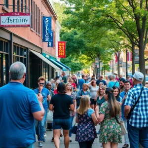 Asheville community members enjoying an outdoor event supported by local businesses.