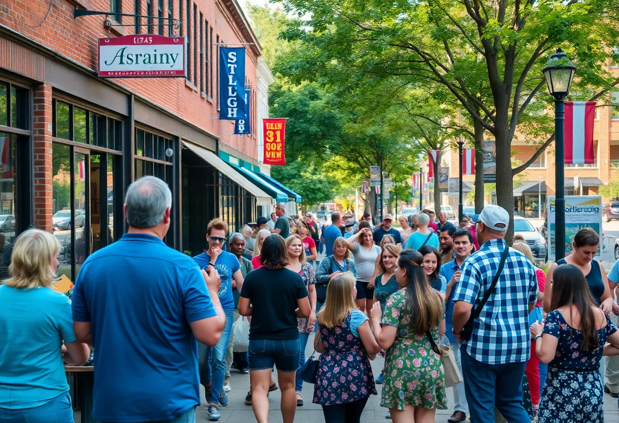 Asheville community members enjoying an outdoor event supported by local businesses.