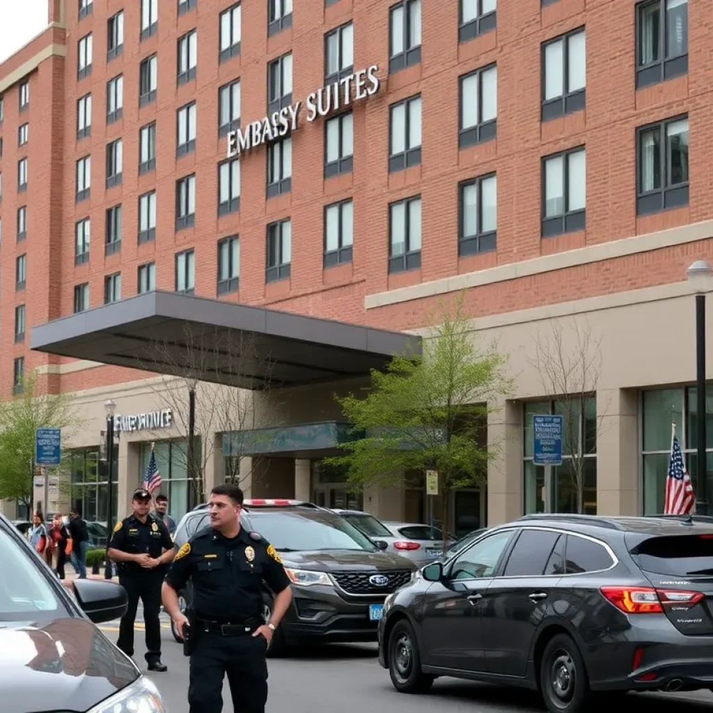 Police outside the Embassy Suites hotel in Asheville