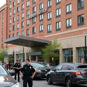 Police outside the Embassy Suites hotel in Asheville