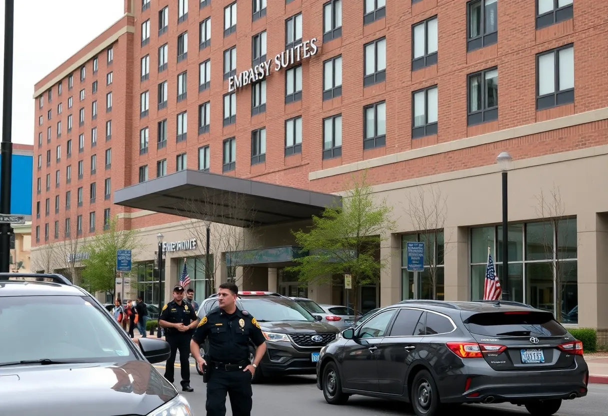 Police outside the Embassy Suites hotel in Asheville