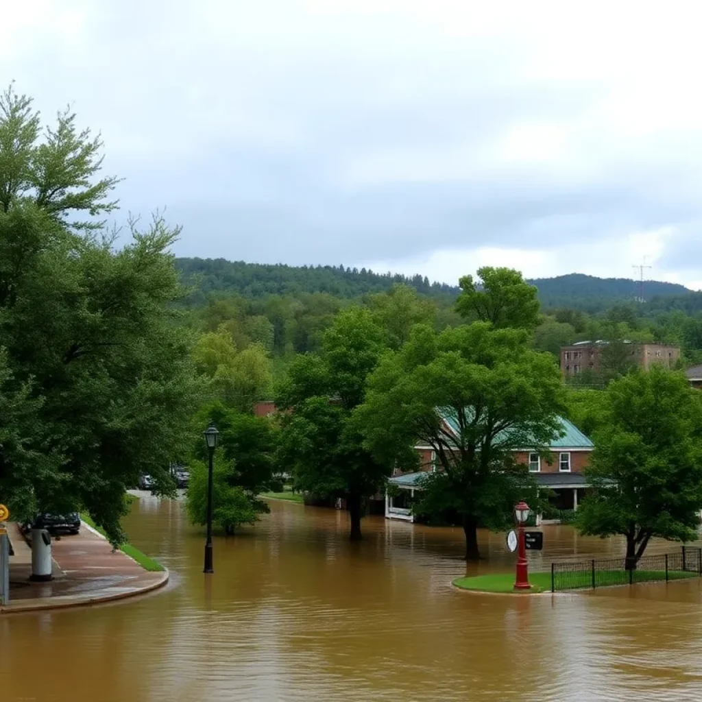Flooded streets in Asheville NC following heavy rainfall