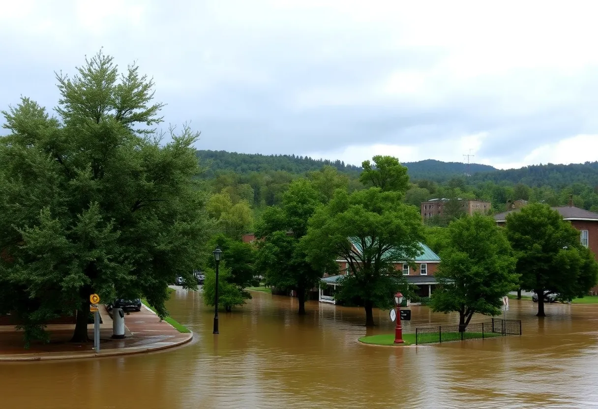 Flooded streets in Asheville NC following heavy rainfall
