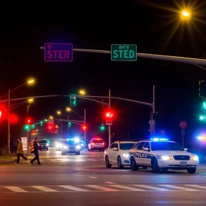 Police at an intersection in Asheville highlighting traffic safety